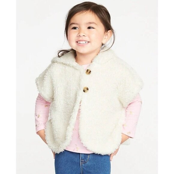OLD NAVY HOODED SHERPA PONCHO FOR TODDLER GIRL SWEATER 3T Cream - Picture 1 of 5